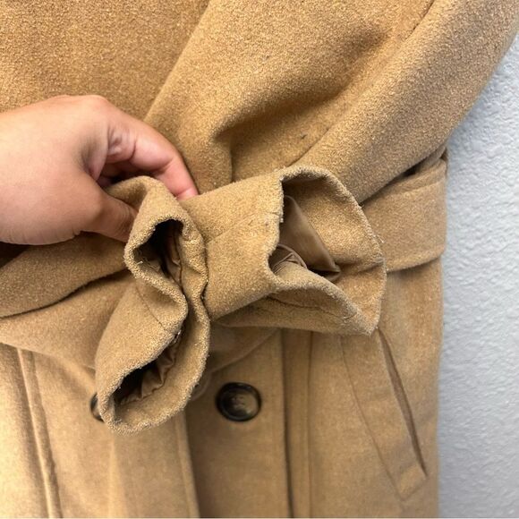 Me Jane Camel Pea Coat Wool Blend Size Medium With Belt - Picture 6 of 11